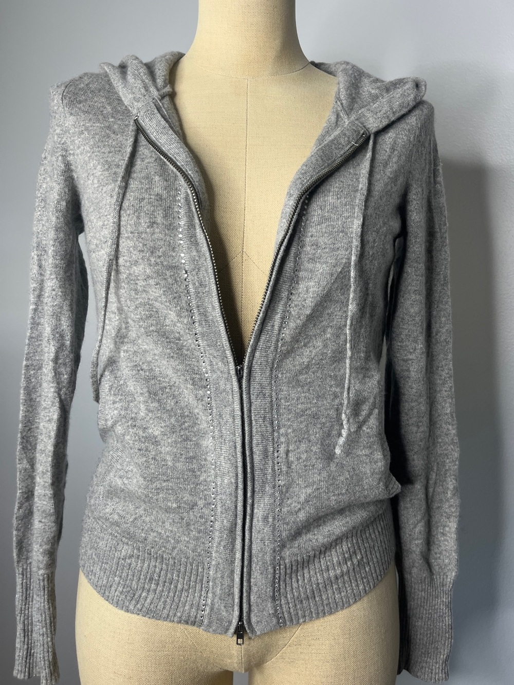 Juicy Couture 100% Cashmere Rhinestone Zip Hoodie Gray S
